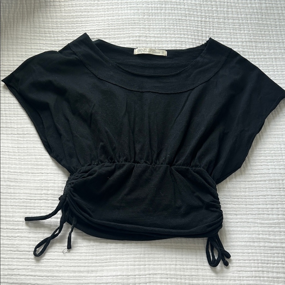 Women's Black Gathered Drawstring Crop Top